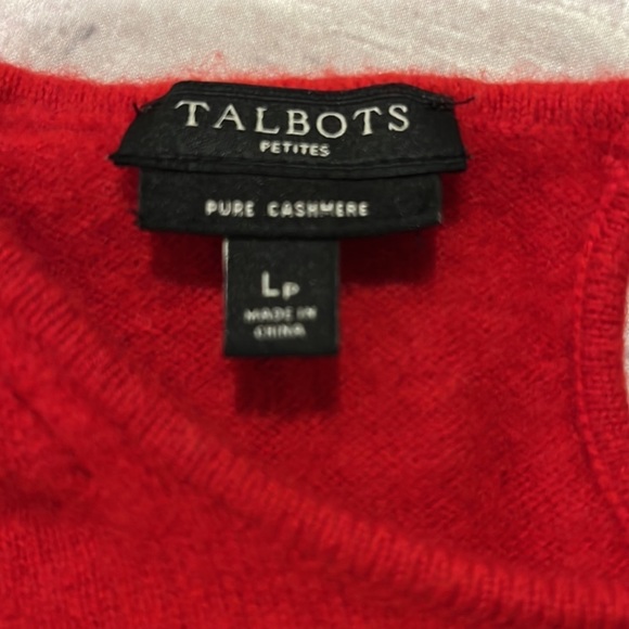Talbots Pure Cashmere Red Holiday Sweater with Keyhole Button Back Sz Lp - Picture 3 of 5
